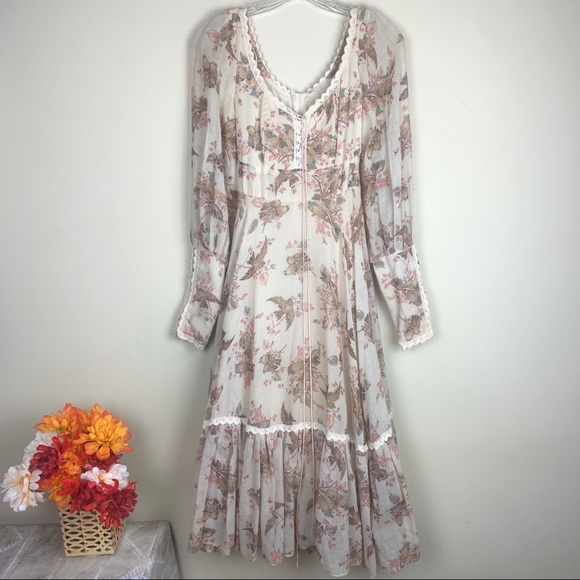 Gunne Sax | Rare Authentic Boho Bird Print Midi
